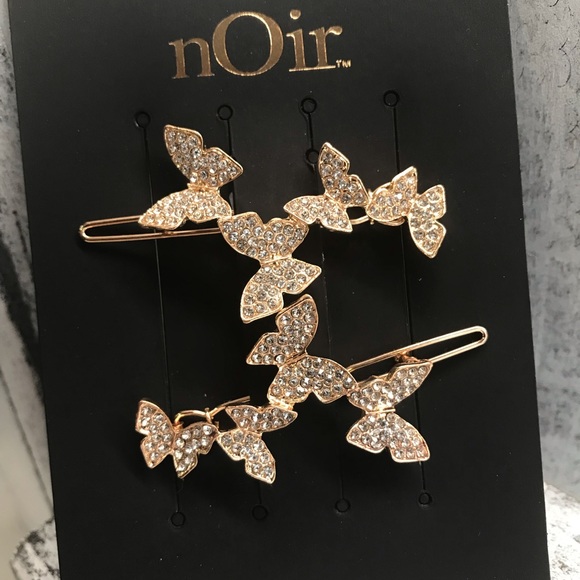 nOir Jewelry Accessories - nOir Rhinestone Butterfly Hair Pins Gold Coloured With Clear Faux Stones New